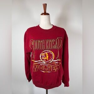 Vintage Graphic Sports Crewneck Womens Medium Made in USA Red Sweatshirt Wolves